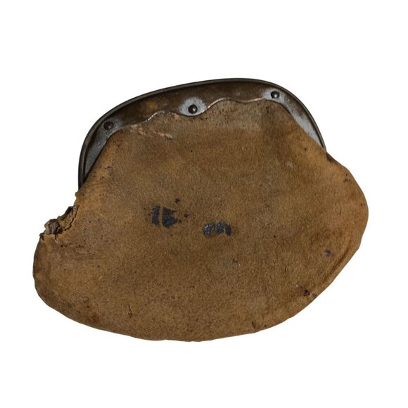 Antique 1900s Genuine Leather TINY 4" SNAP Coin RELIC STEAMPUNK WALLET - Picture 2 of 9